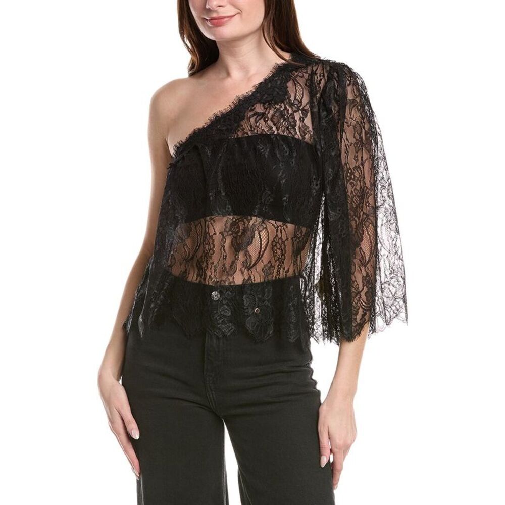 L’Agence Womens L'agence Vianna One Shoulder Lace Top, Black